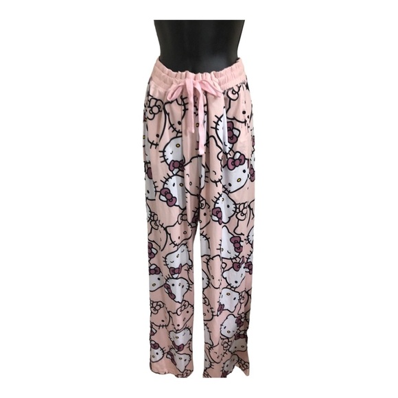 Hello Kitty pink logo drawstring waist cotton loungewear pajama pants size large - Picture 5 of 12